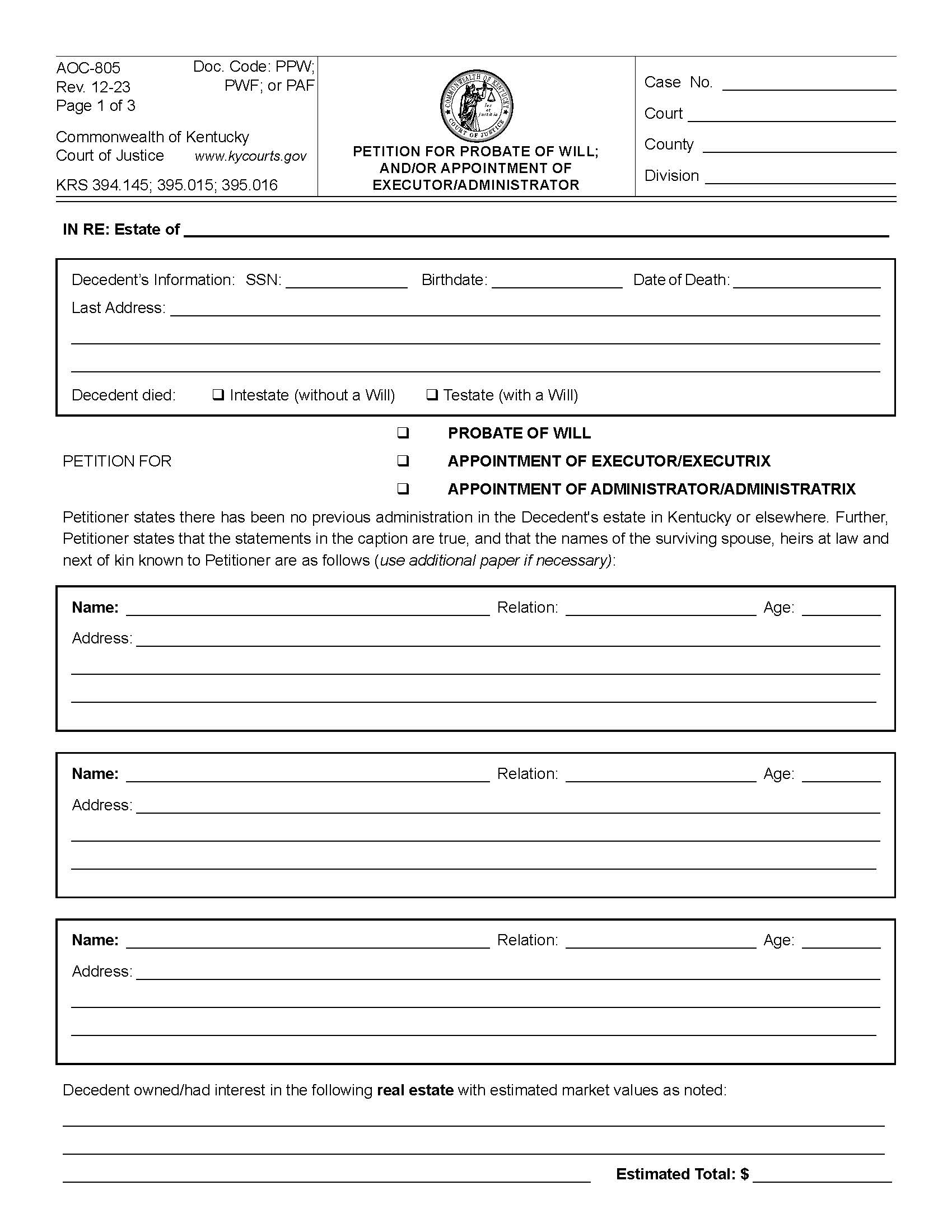 Petition {805} | Pdf Fpdf Doc Docx | Kentucky