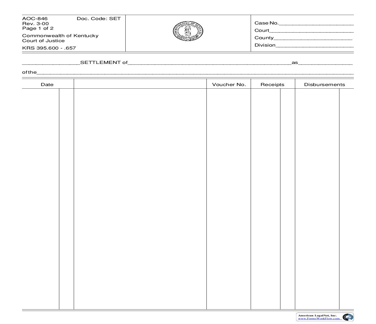 Settlement Of Estate {AOC-846} | Pdf Fpdf Doc Docx | Kentucky