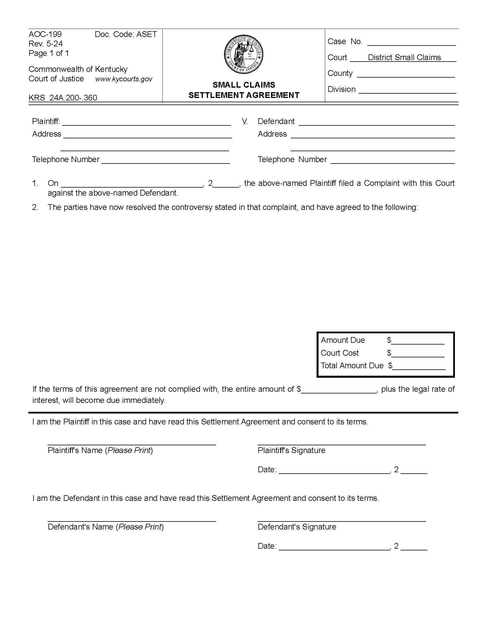 Settlement Agreement And Order {199} | Pdf Fpdf Docx | Kentucky