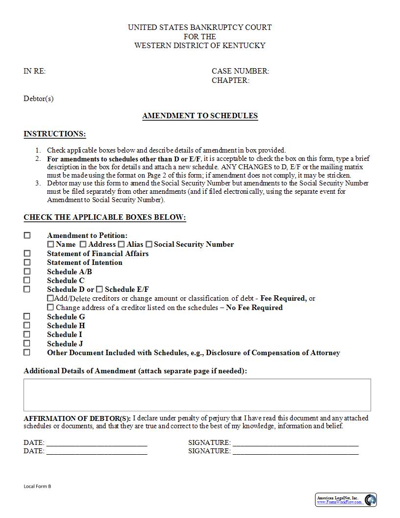 Amendment To Schedules {B} | Pdf Fpdf Docx | Kentucky
