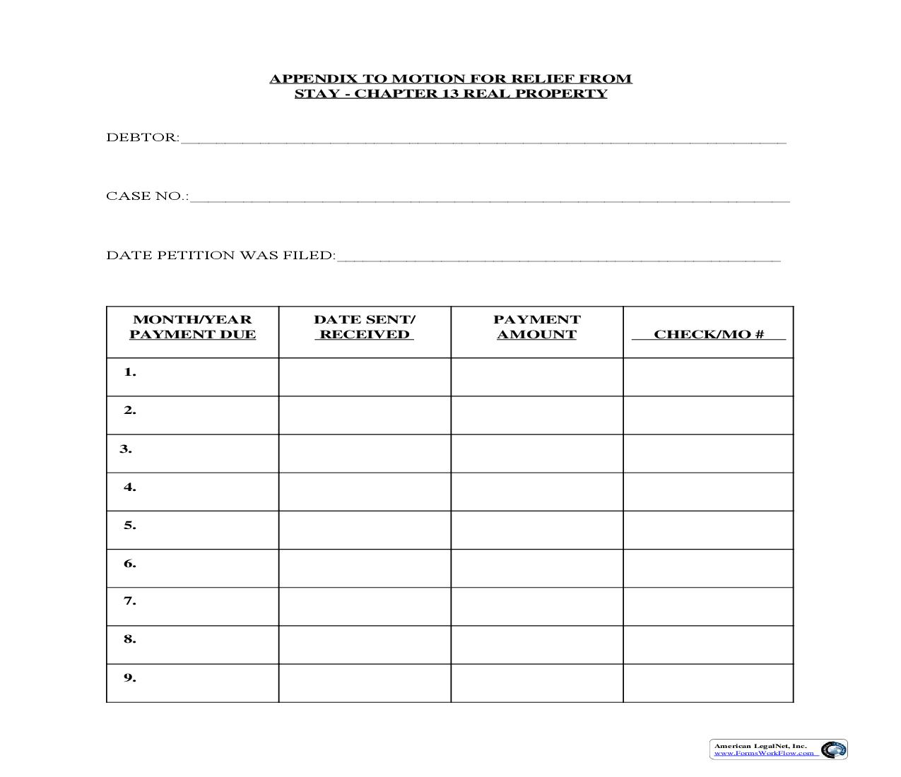 Appendix To Motion For Relief From Stay - Chapter 13 Real Property {A} | Pdf Fpdf Doc Docx | Kentucky