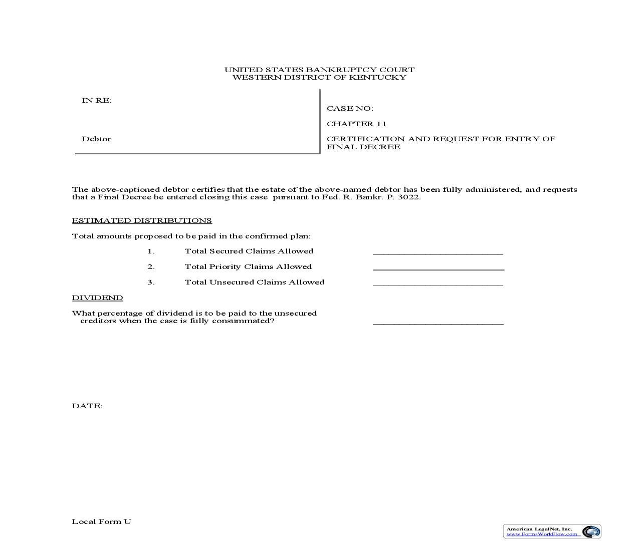 Certification And Request For Entry Of Final Decree {U} | Pdf Fpdf Doc Docx | Kentucky