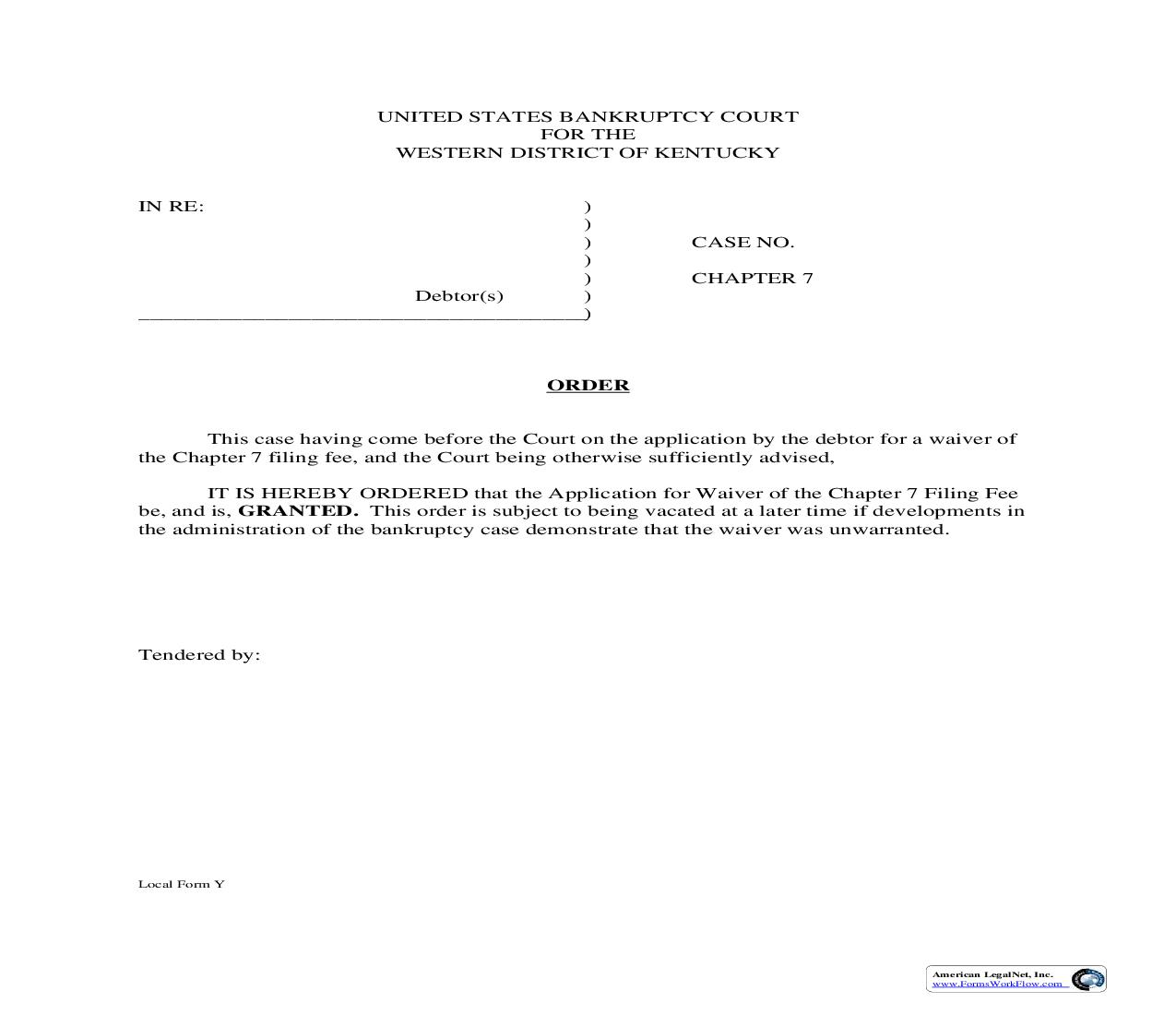 Order (Chapter 7) {Y} | Pdf Fpdf Doc Docx | Kentucky