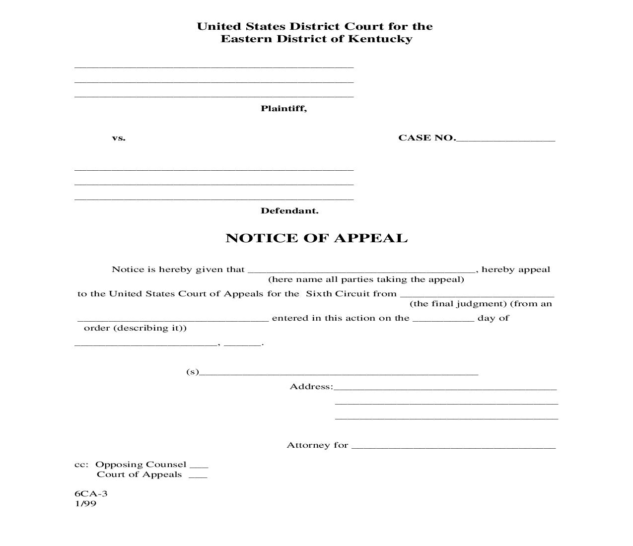 Notice Of Appeal | Pdf Fpdf Doc Docx | Kentucky