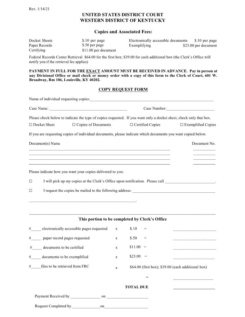 Copy Request Form | Pdf Fpdf Docx | Kentucky
