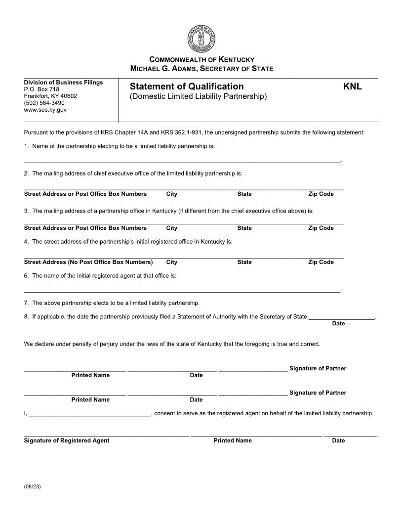 Statement Of Qualification {KNL} | Pdf Fpdf Doc Docx | Kentucky
