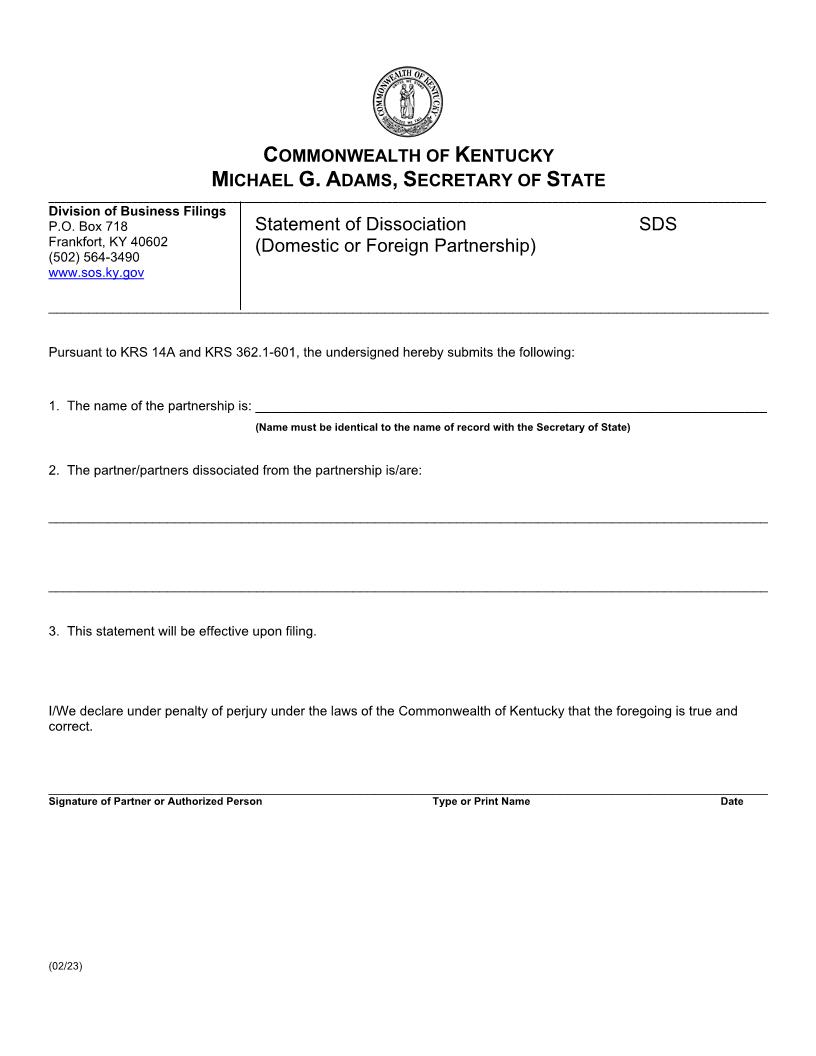 Statement Of Dissociation {SDS} | Pdf Fpdf Doc Docx | Kentucky