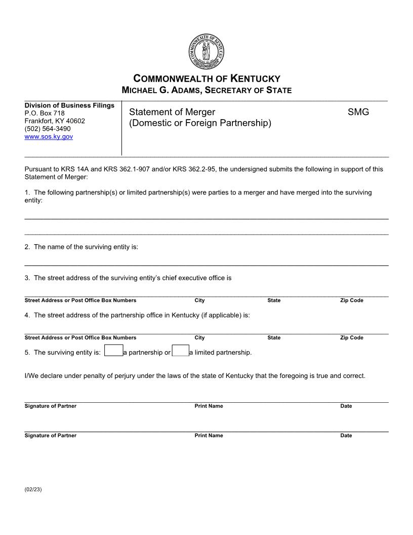 Statement Of Merger {SMG} | Pdf Fpdf Doc Docx | Kentucky