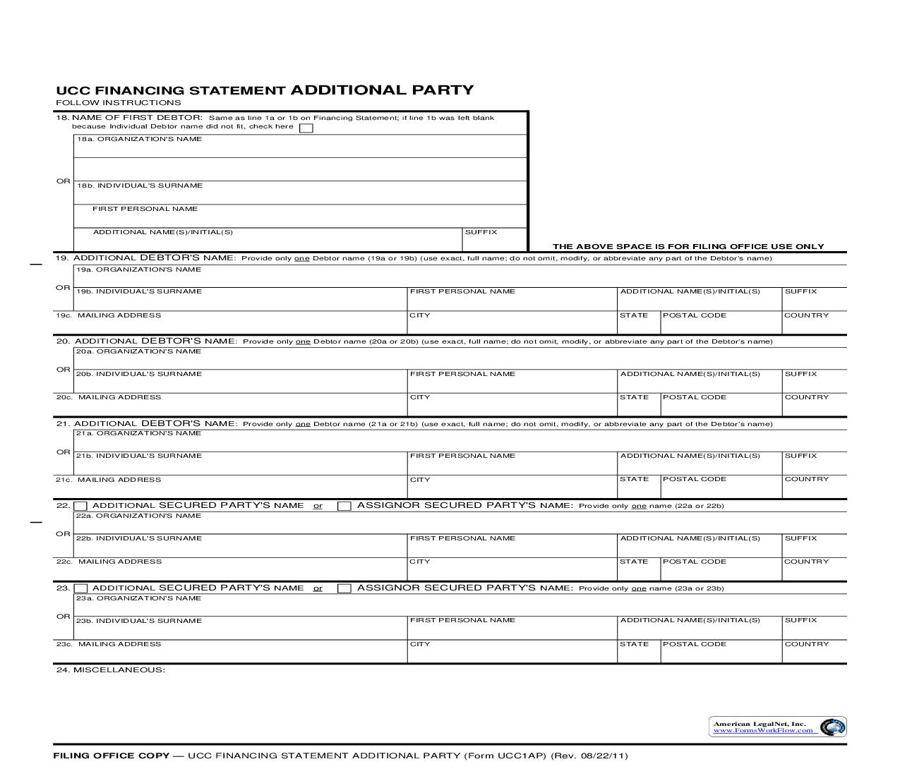 UCC Financing Statement Additional Party {UCC1AP} | Pdf Fpdf Doc Docx | Kentucky