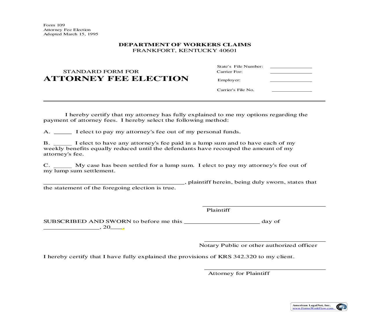 Attorney Fee Election {109} | Pdf Fpdf Doc Docx | Kentucky