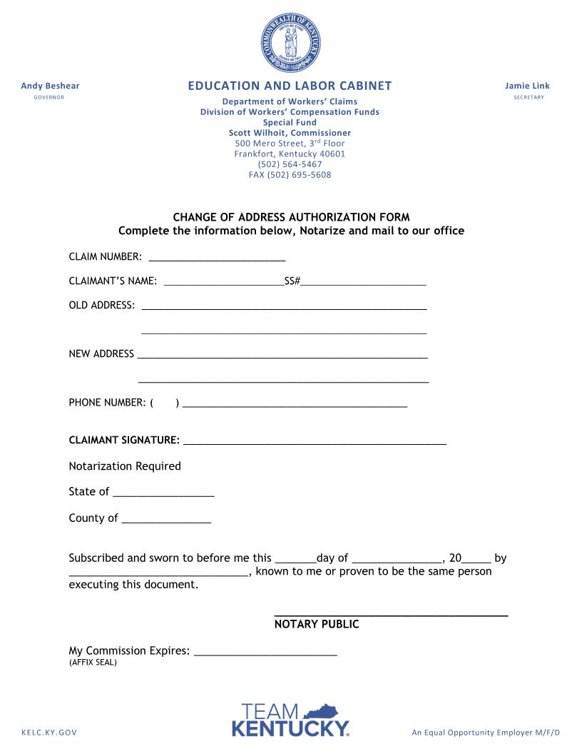 Change Of Address Authorization Form | Pdf Fpdf Docx | Kentucky