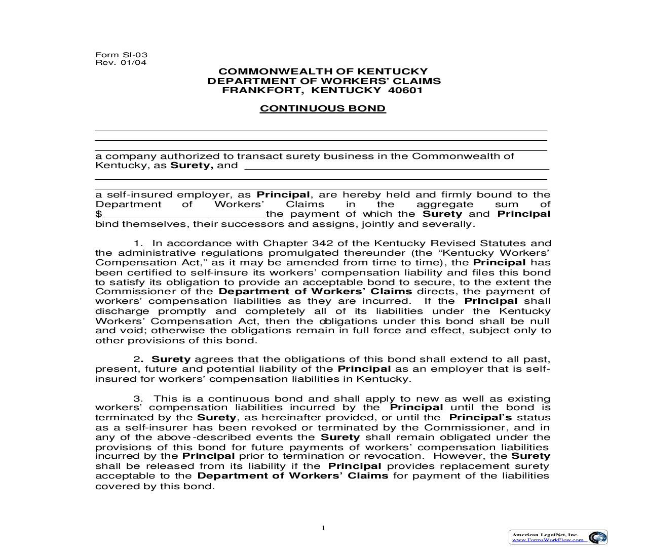Continuous Bond {SI-03} | Pdf Fpdf Doc Docx | Kentucky