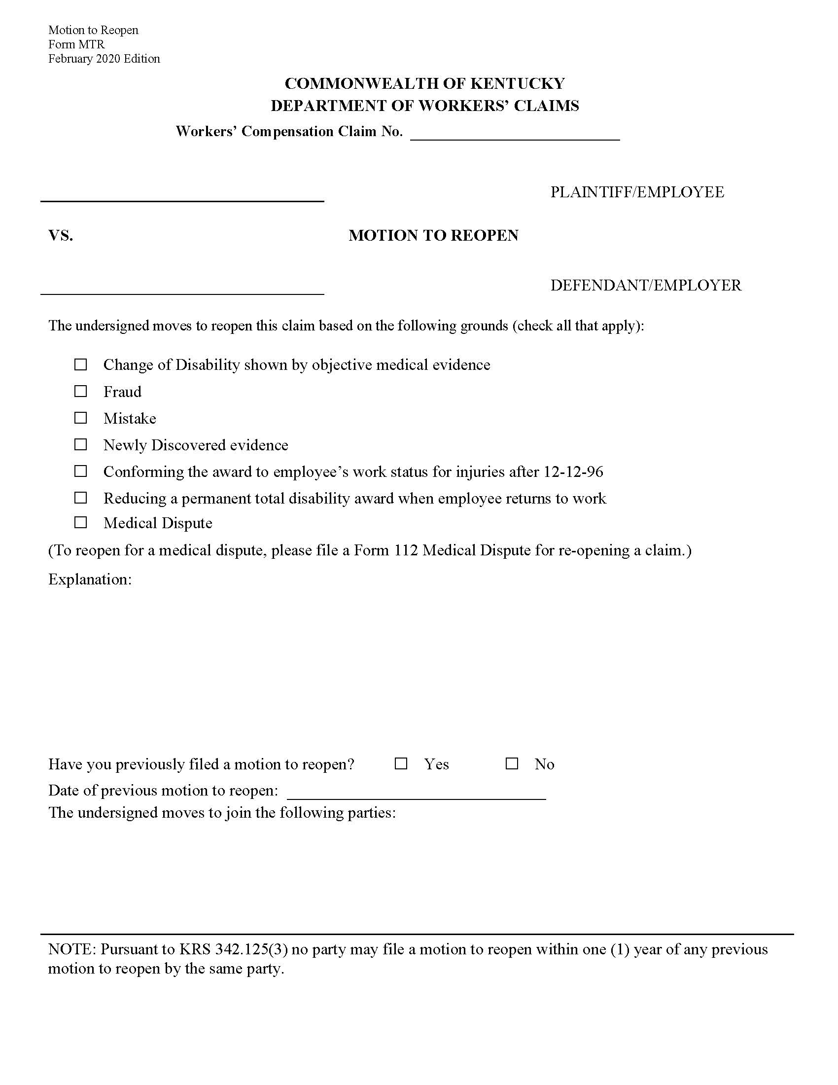 Motion To Reopen {MTR-1} | Pdf Fpdf Docx | Kentucky