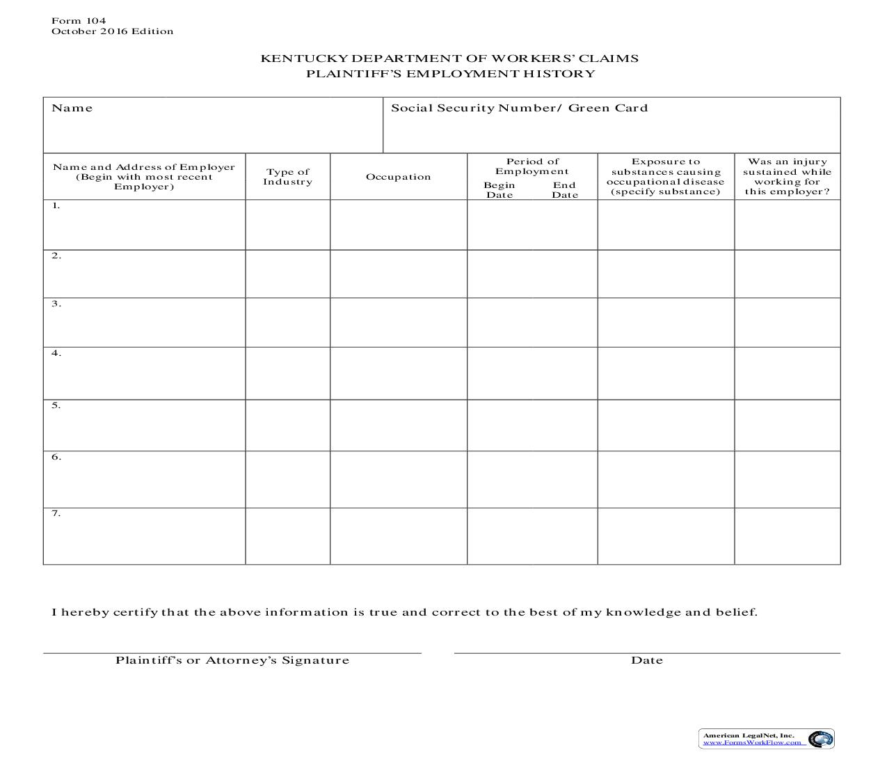 Plaintiffs Employment History {104} | Pdf Fpdf Doc Docx | Kentucky