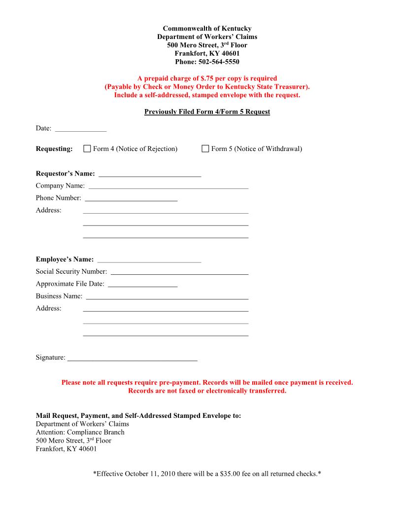 Previously Filed Form 4 Request Form | Pdf Fpdf Docx | Kentucky