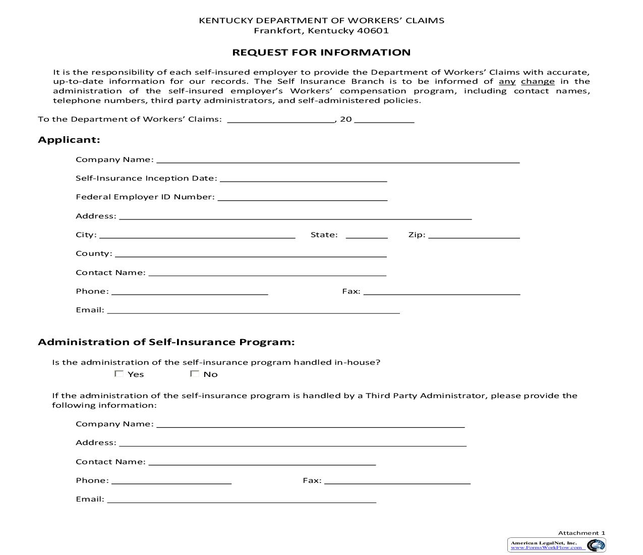 Request For Information (To Accompany Form SI-02) | Pdf Fpdf Doc Docx | Kentucky