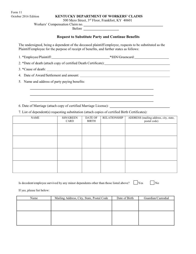 Request To Substitute Party And Continue Benefits {11} | Pdf Fpdf Docx | Kentucky