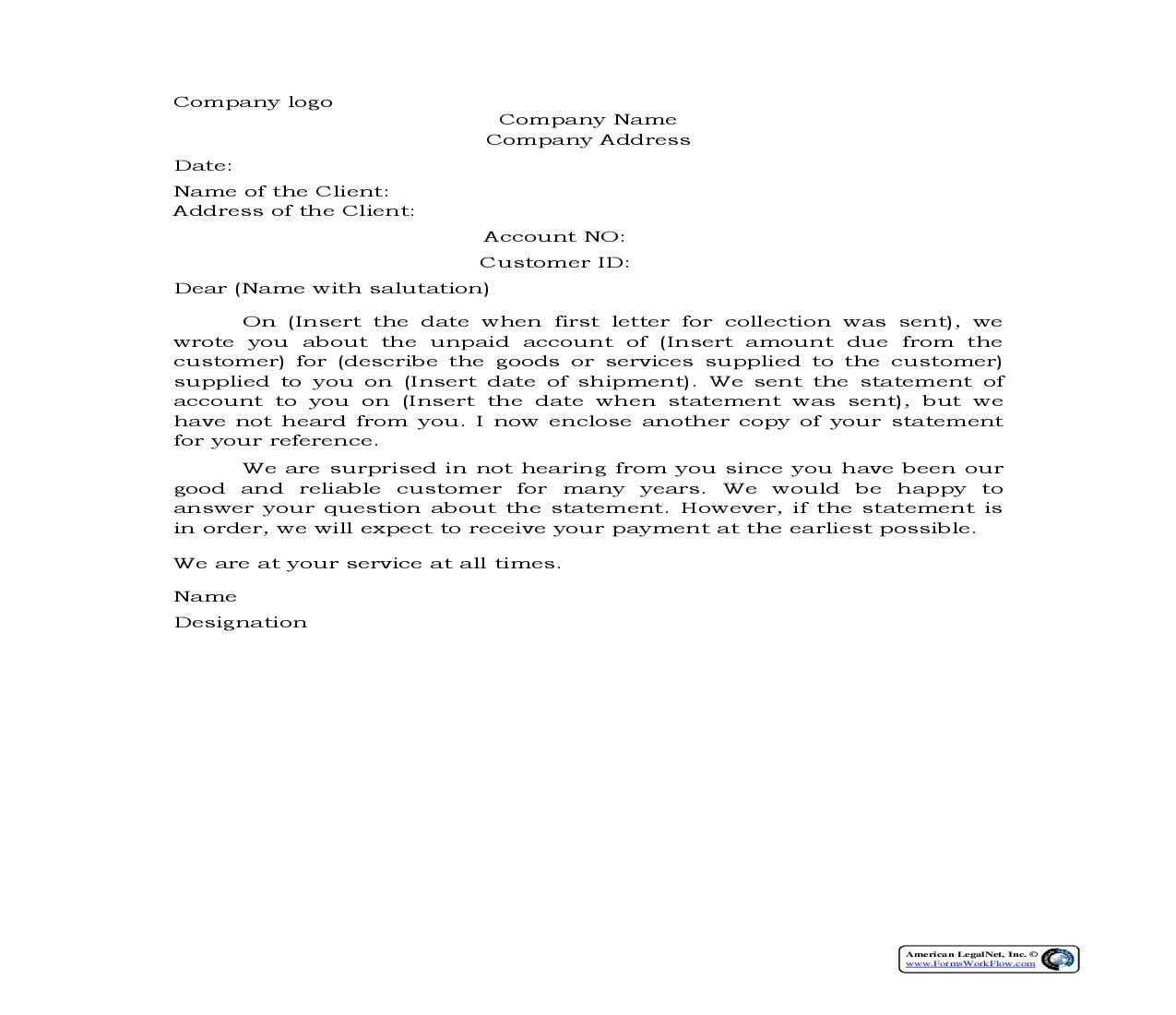 Late Payment Collection Letter {ACC-102} | Pdf Fpdf Docx | Legal Forms