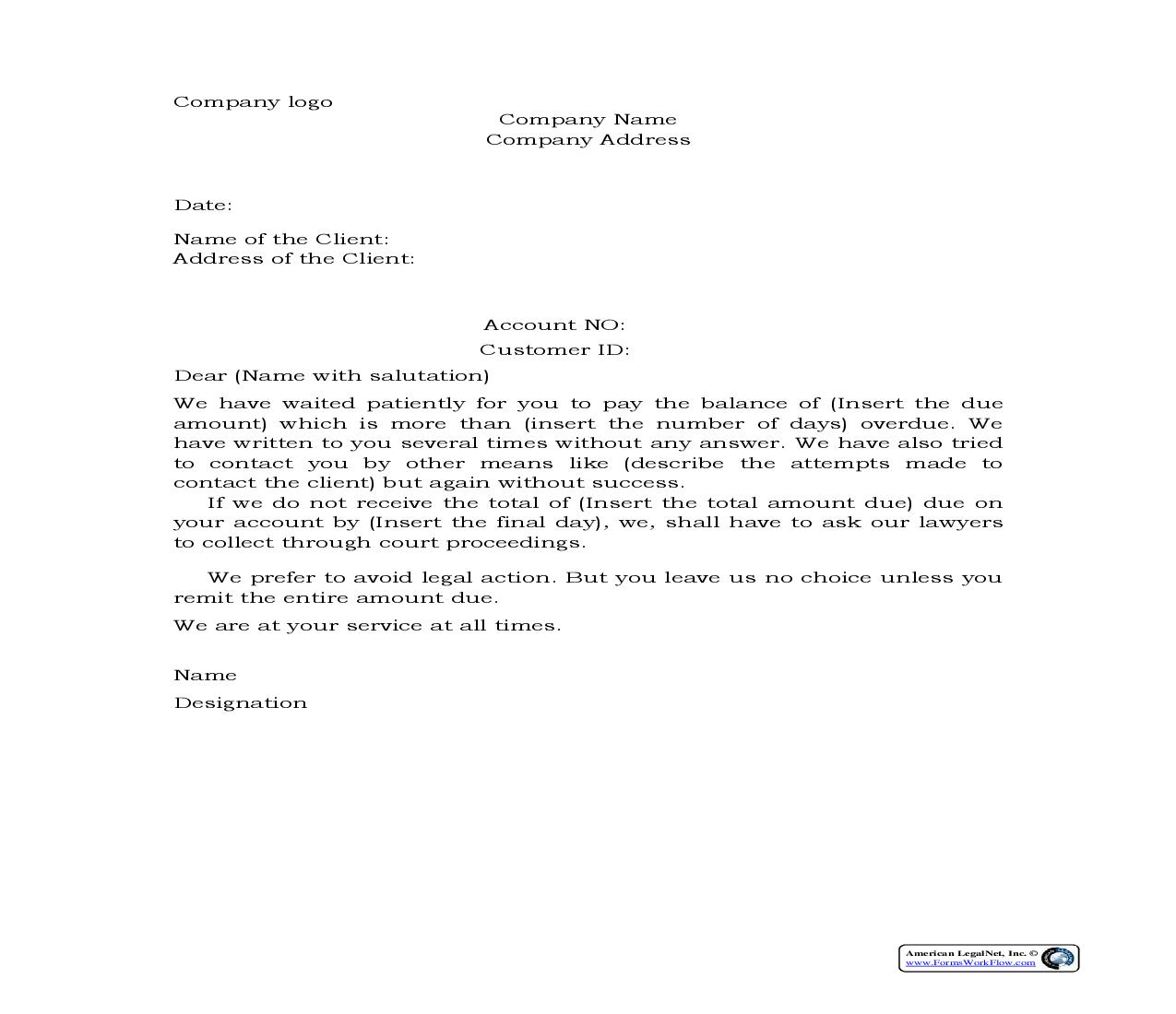 Late Payment Collection Letter {ACC-103} | Pdf Fpdf Docx | Legal Forms