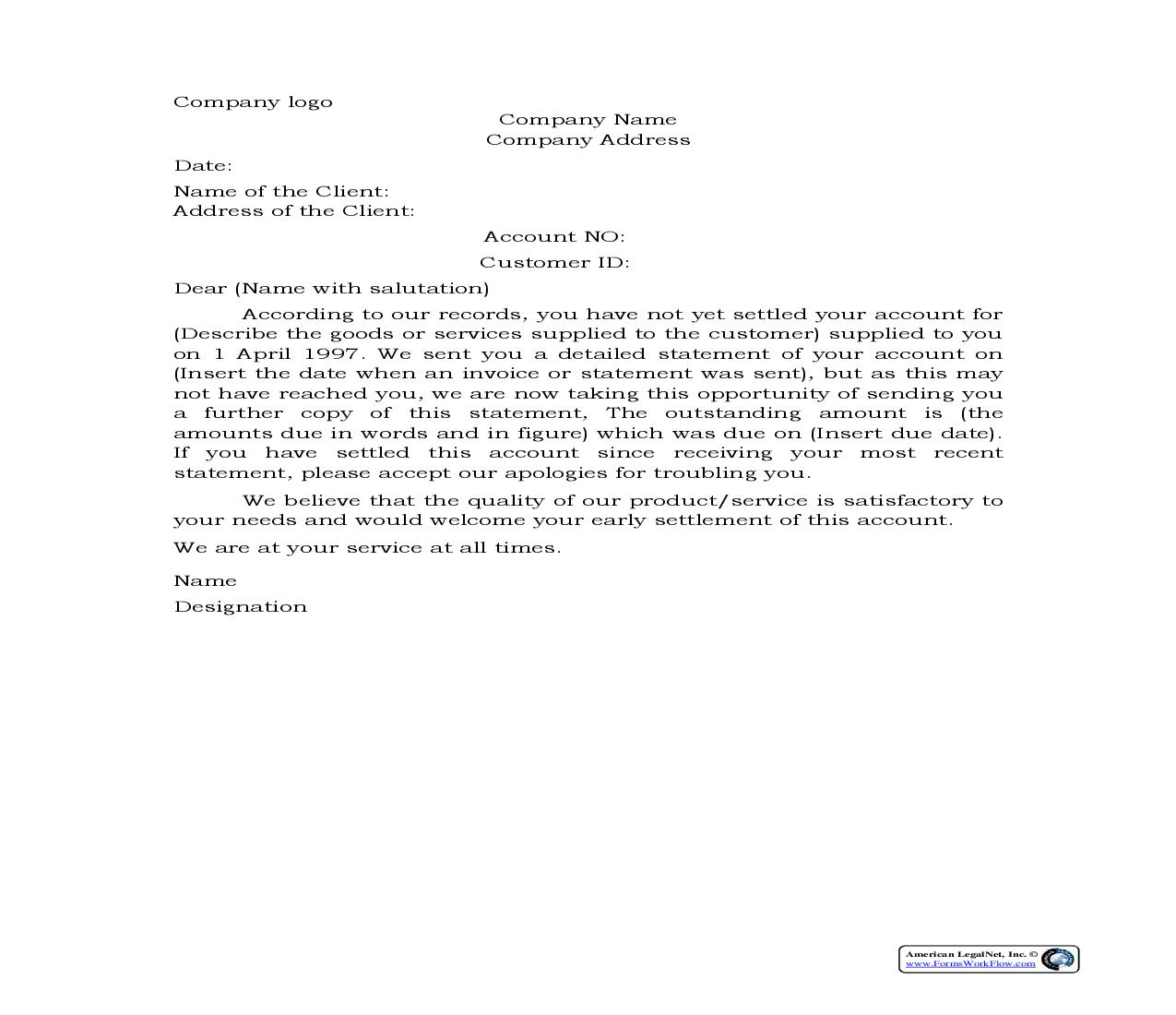 Late Payment Collection Letter {ACC-104} | Pdf Fpdf Docx | Legal Forms