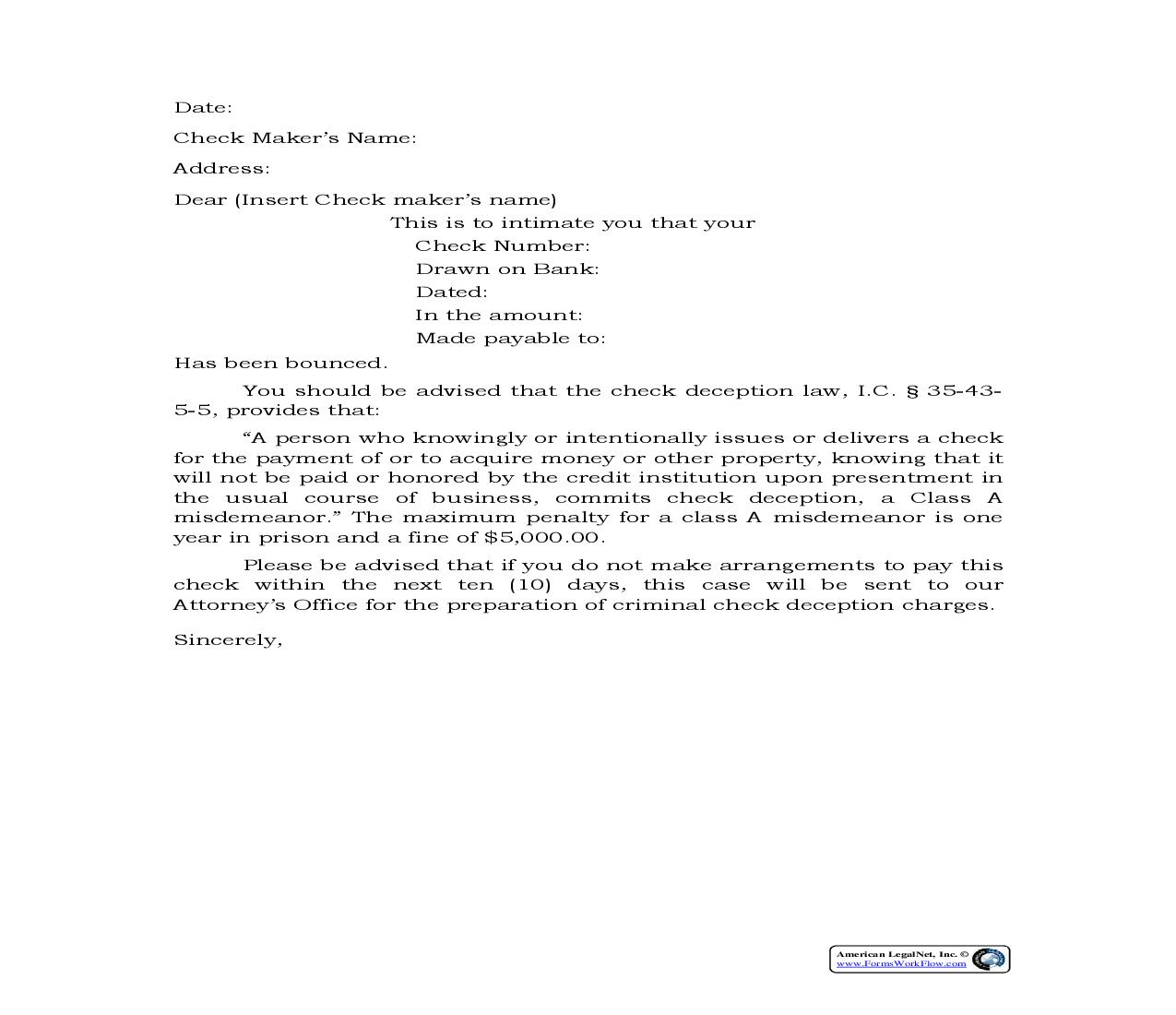 Returned Check Notice {ACC-106} | Pdf Fpdf Docx | Legal Forms