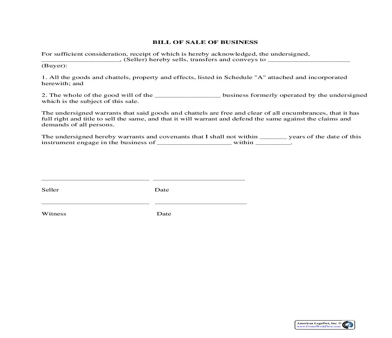 Business Bill Of Sale {BOS-409} | Pdf Fpdf Docx | Legal Forms