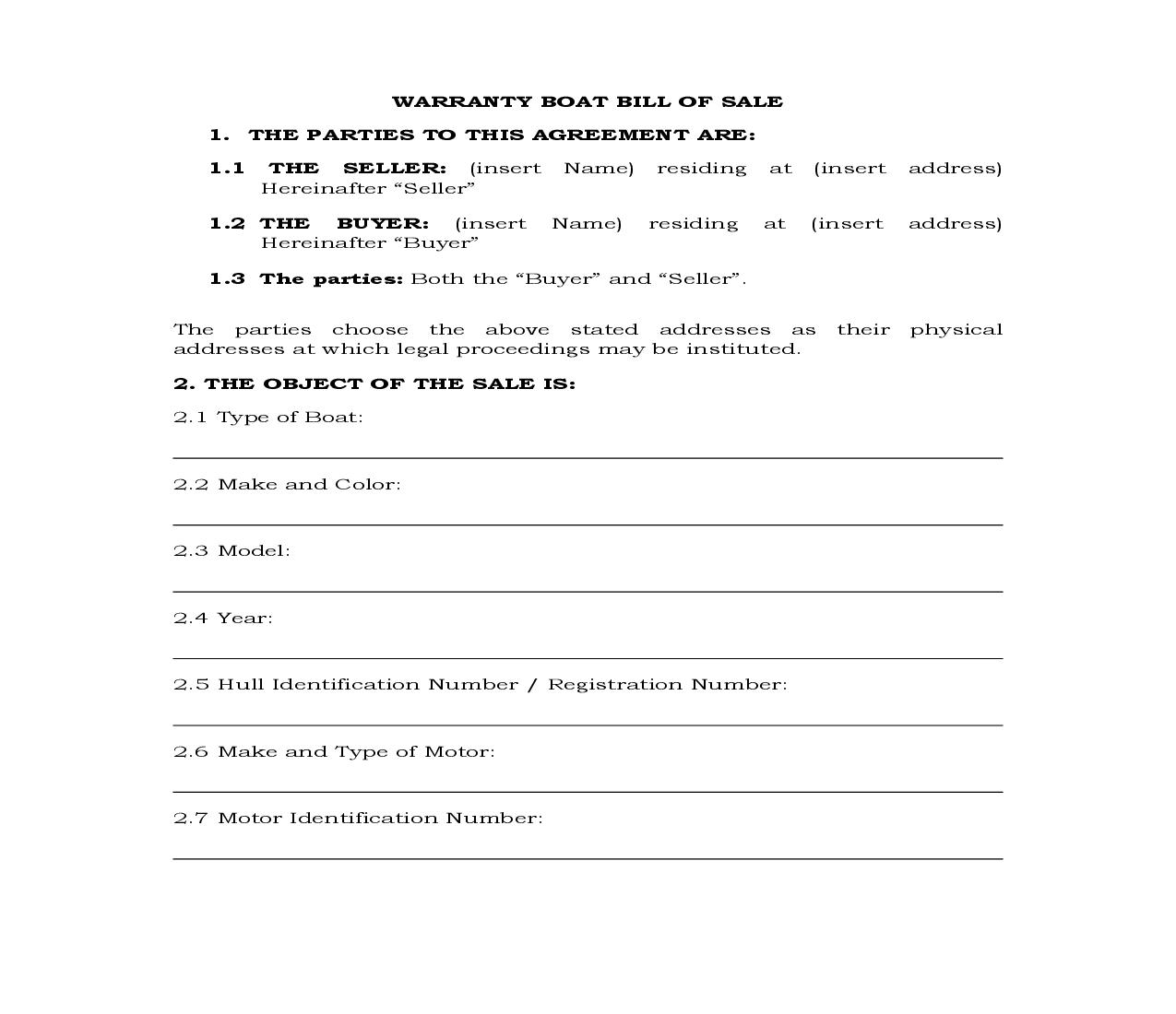 Warranty Boat Bill Of Sale {BOS-408} | Pdf Fpdf Docx | Legal Forms
