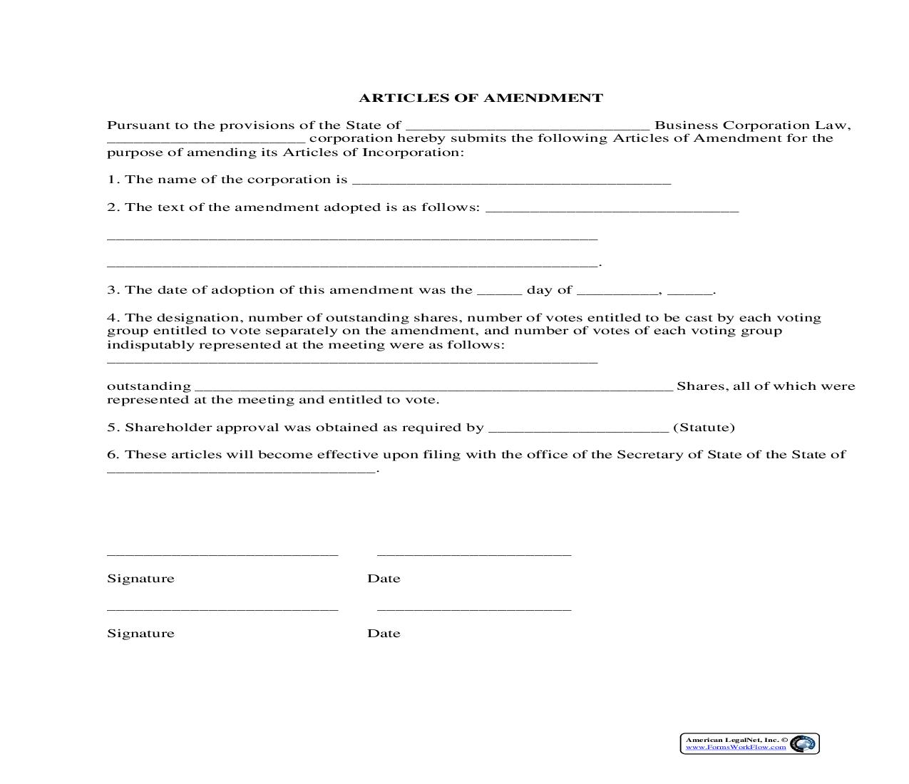 Articles Of Amendment | Pdf Fpdf Docx | Legal Forms