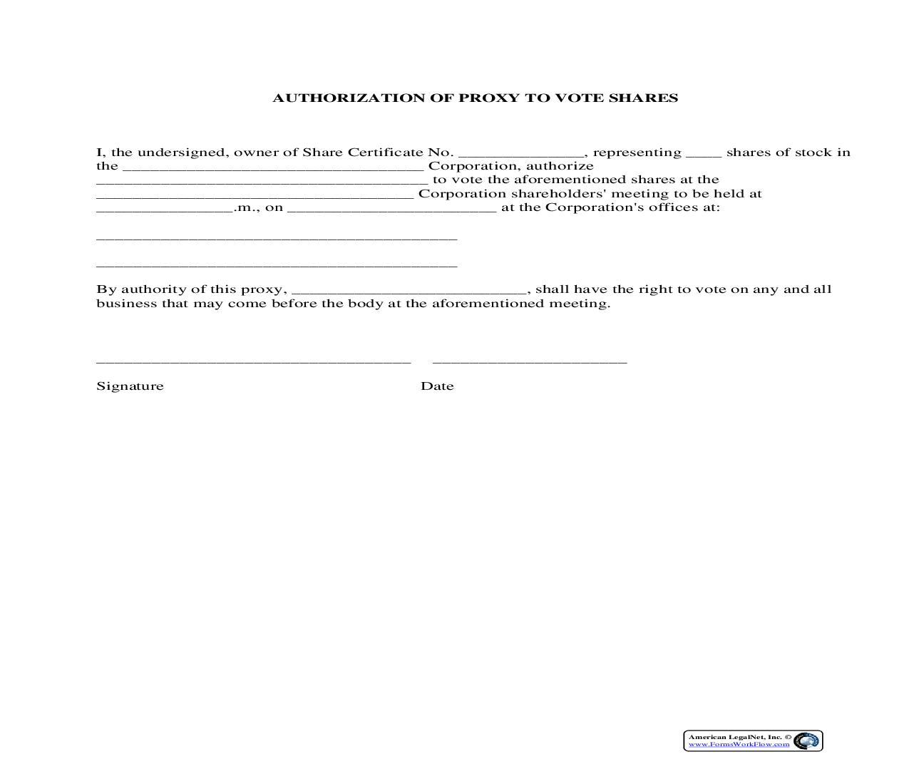 Authorization Of Proxy To Vote Shares | Pdf Fpdf Docx | Legal Forms