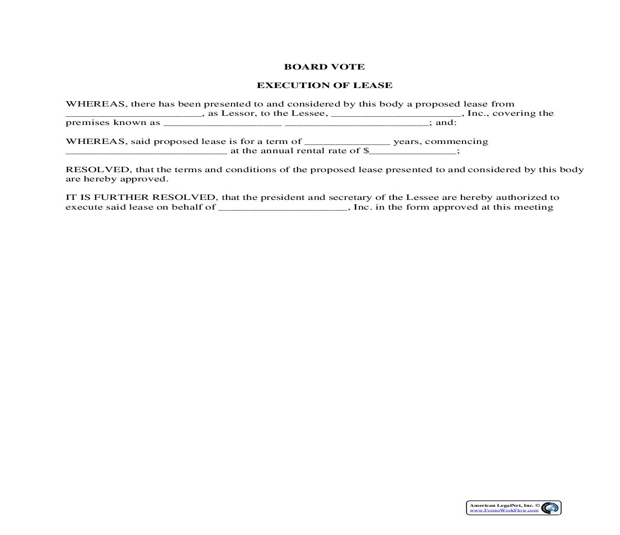Board Vote Execution Of Lease | Pdf Fpdf Docx | Legal Forms