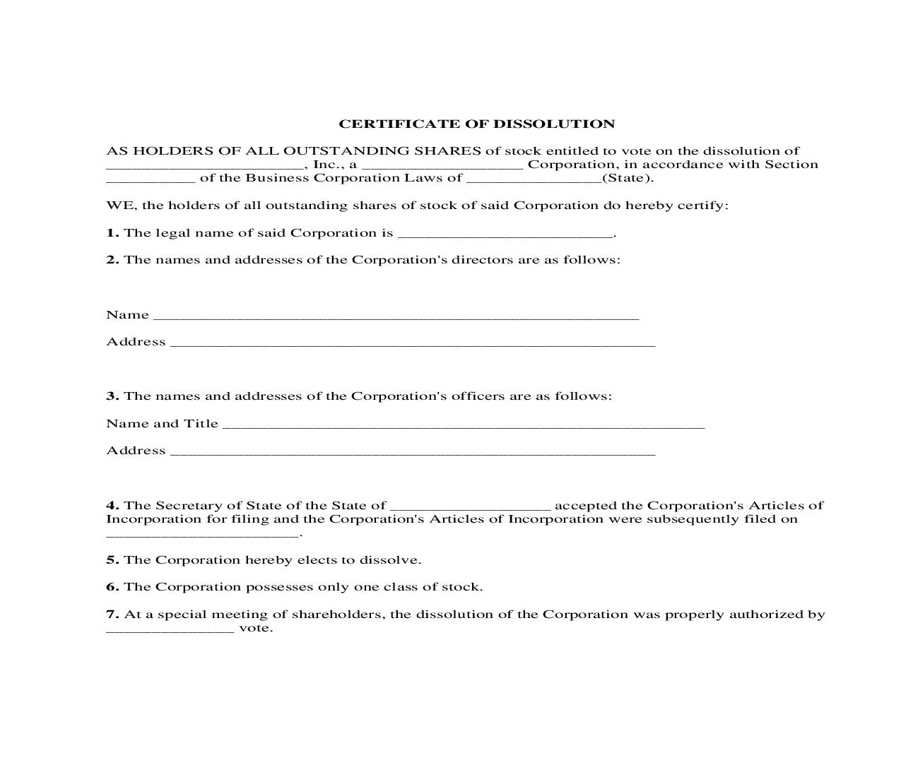 Certificate Of Dissolution | Pdf Fpdf Docx | Legal Forms