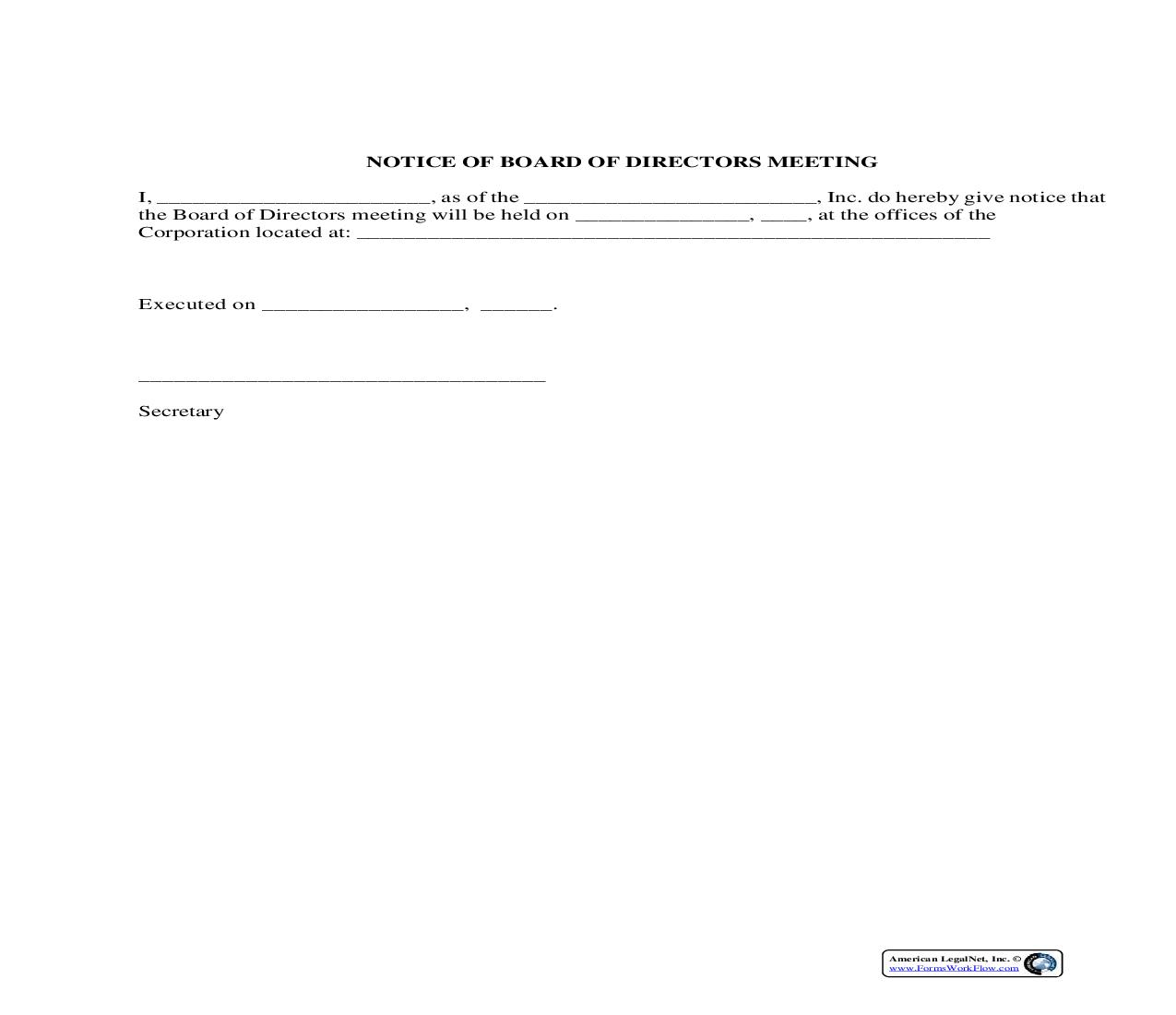 Notice Of Board Of Directors Meeting | Pdf Fpdf Docx | Legal Forms