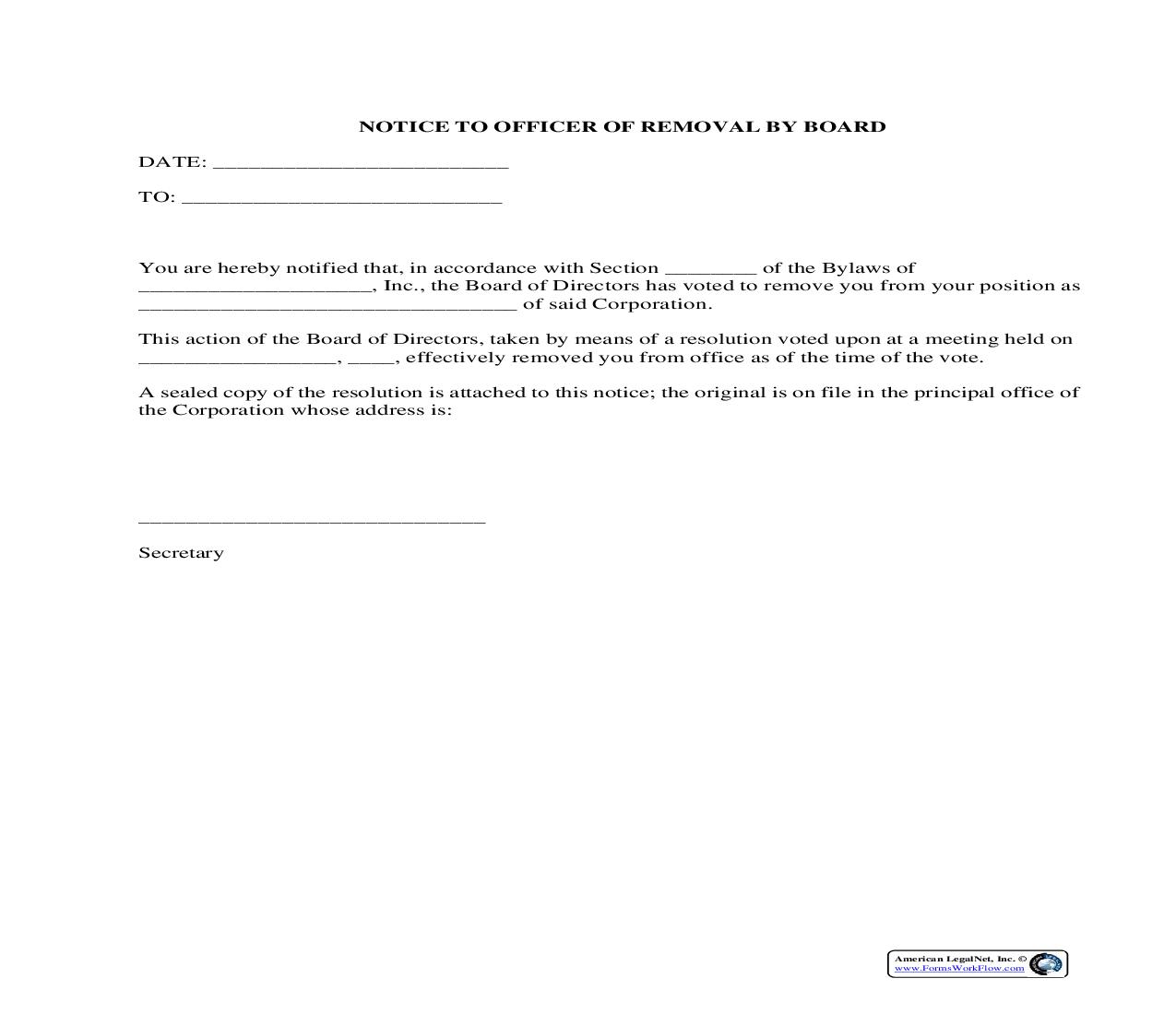 Notice To Officer Of Removal By Board | Pdf Fpdf Docx | Legal Forms