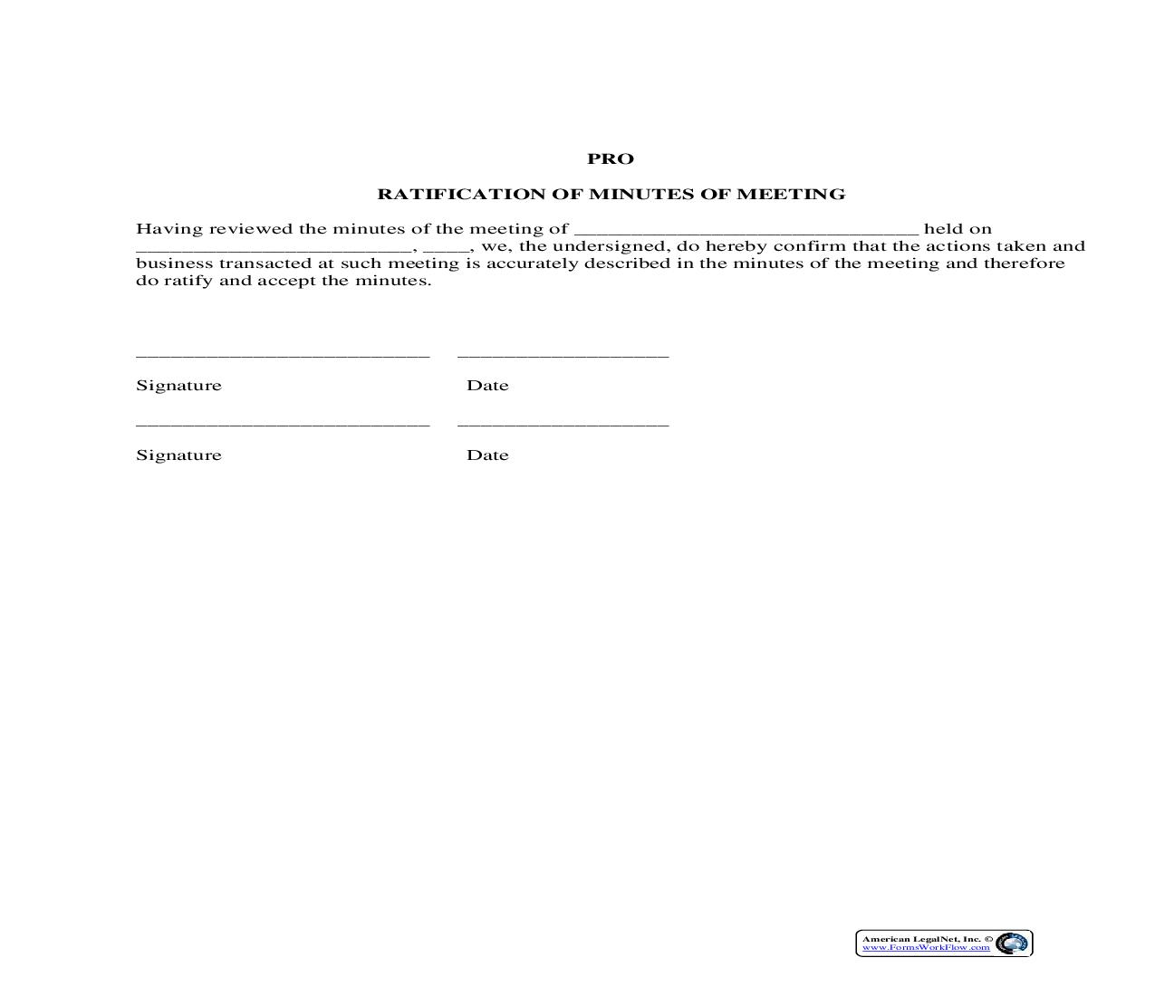 Pro Ratification Of Minutes Of Meeting | Pdf Fpdf Docx | Legal Forms