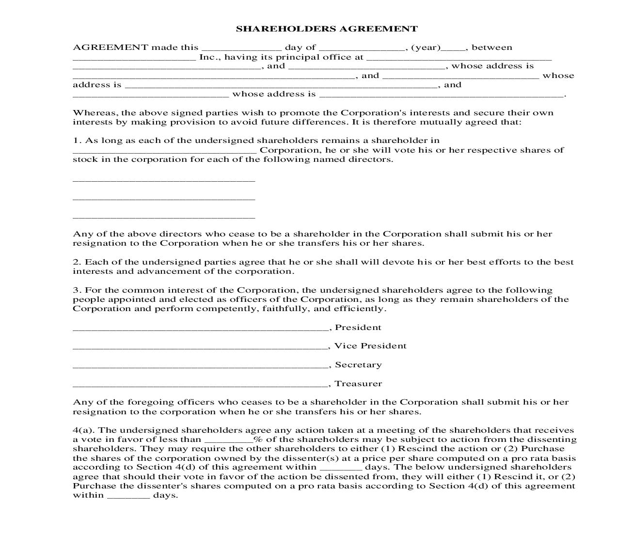 Shareholders Agreement | Pdf Fpdf Docx | Legal Forms