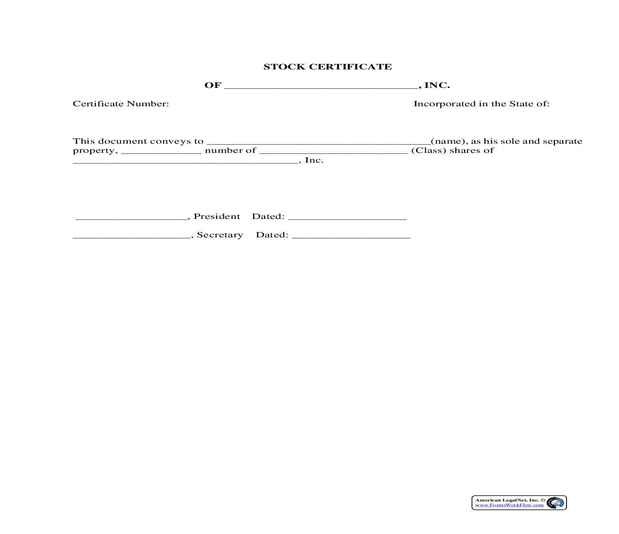 Stock Certificate | Pdf Fpdf Docx | Legal Forms