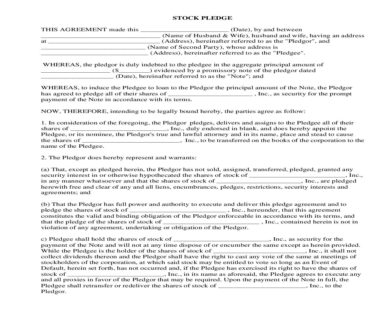 Stock Pledge | Pdf Fpdf Docx | Legal Forms