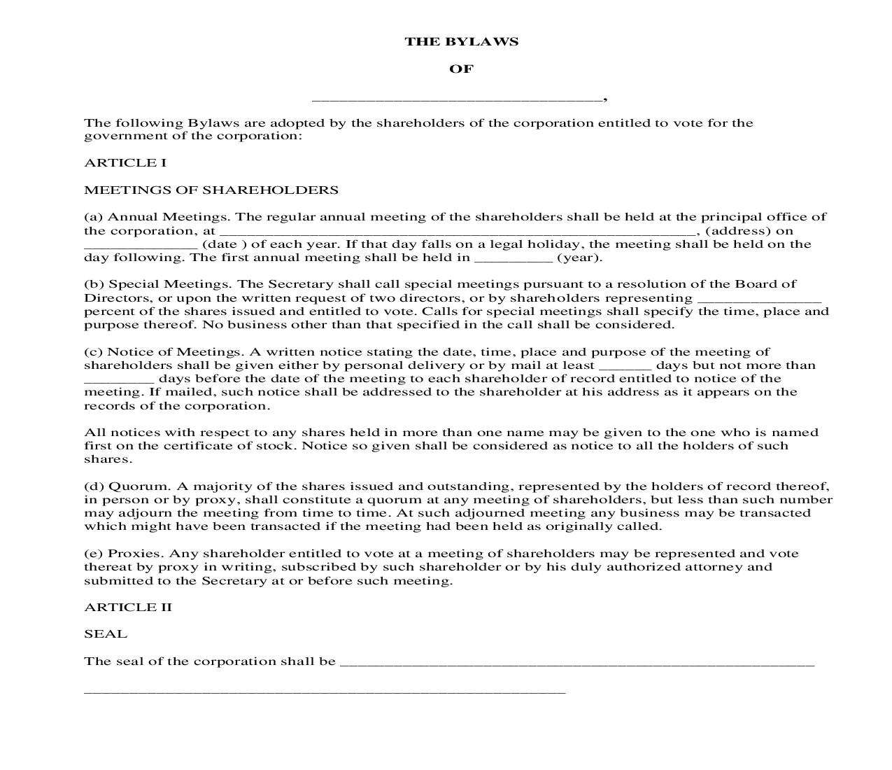 The Bylaws | Pdf Fpdf Docx | Legal Forms