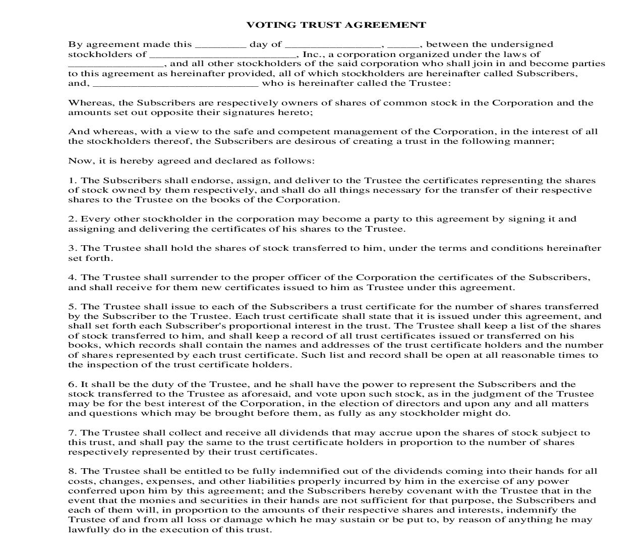 Voting Trust Agreement | Pdf Fpdf Docx | Legal Forms