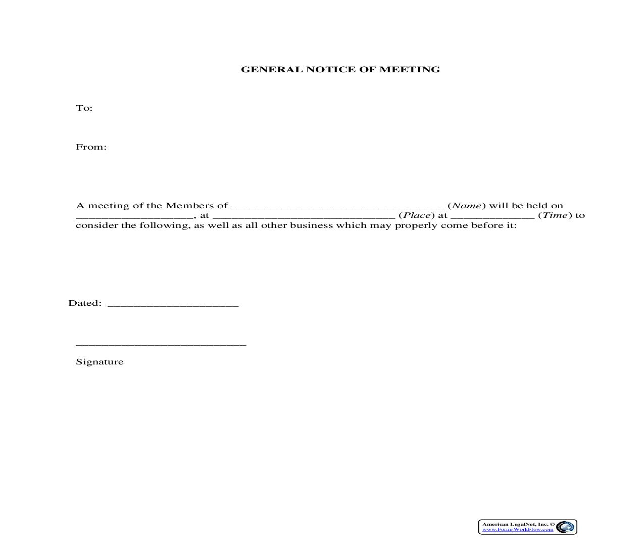 General Notice Of Meeting {BUS-105} | Pdf Fpdf Docx | Legal Forms