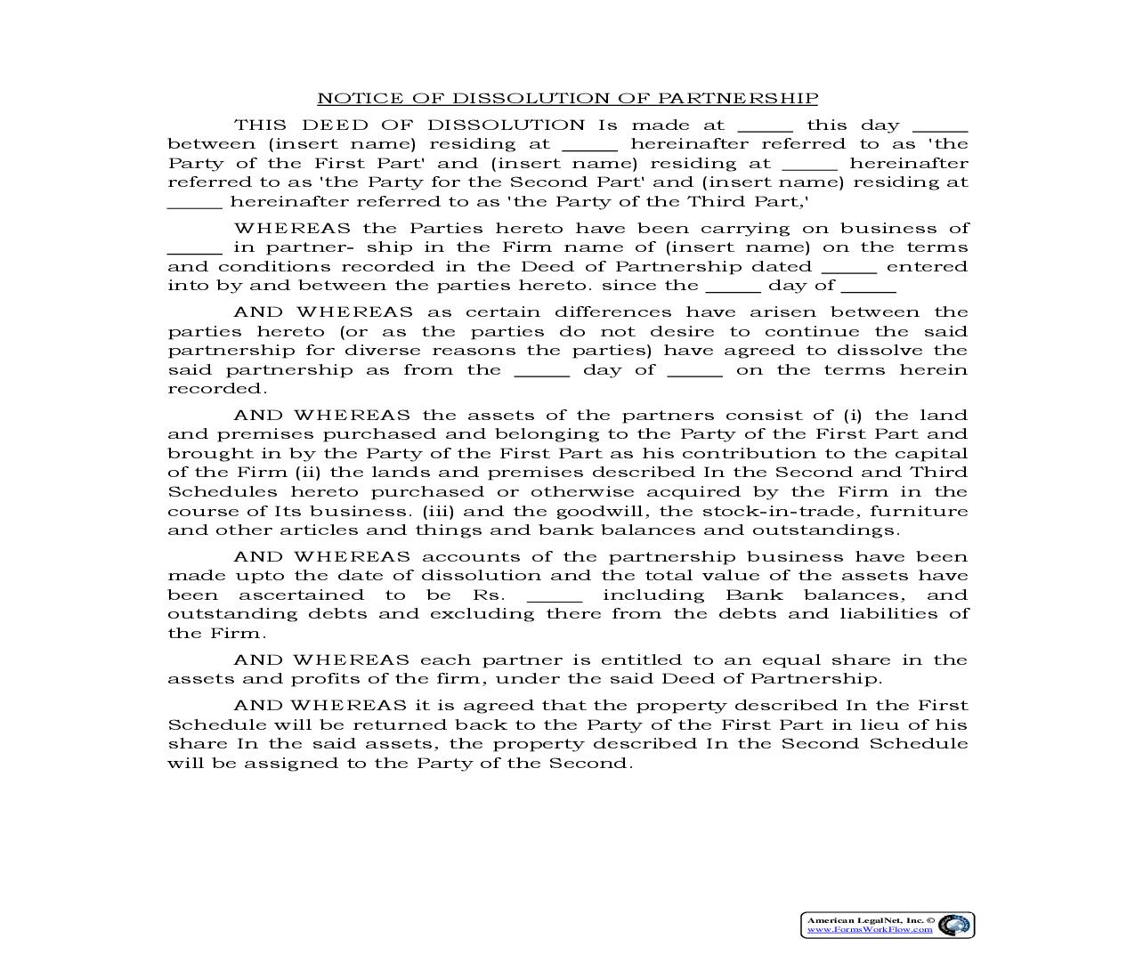 Notice Of Dissolution Of Partnership (Debtors And Creditors) {BUS-102} | Pdf Fpdf Docx | Legal Forms