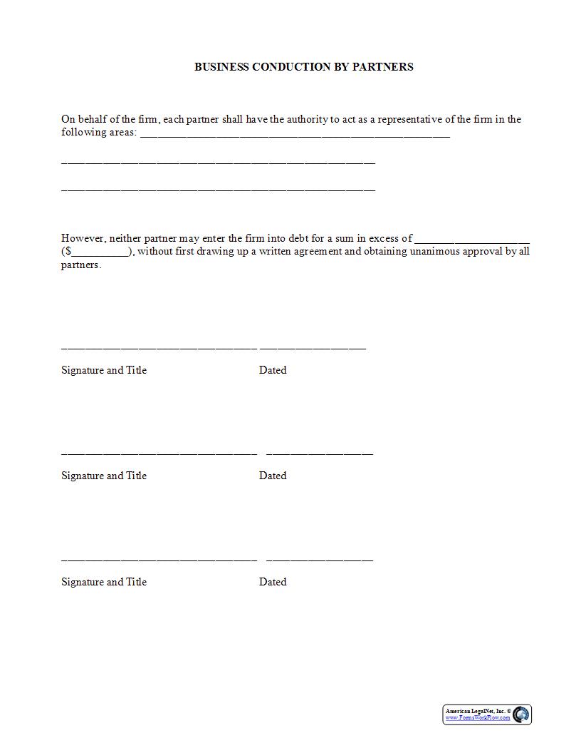 Business Conduction By Partners {PAR-301} | Pdf Fpdf Docx | Legal Forms