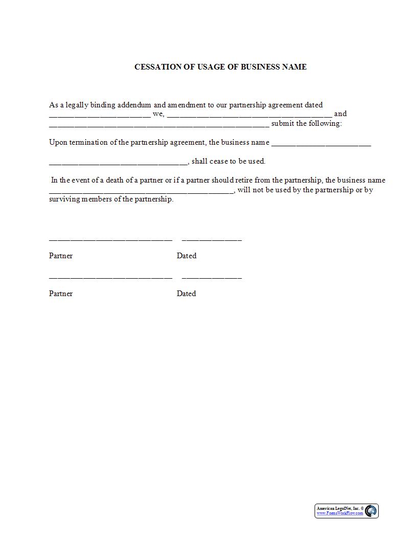 Cessation Of Usage Of Business Name {PAR-303} | Pdf Fpdf Docx | Legal Forms