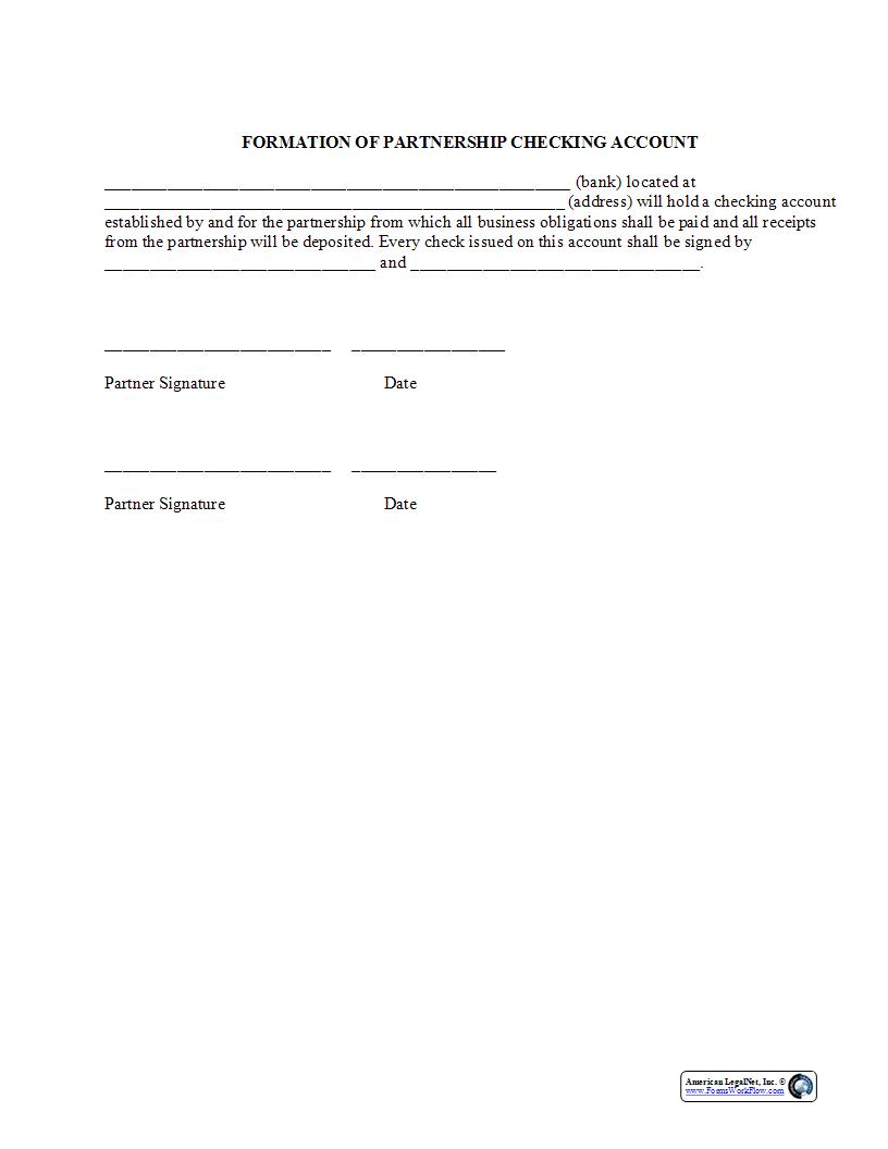 Formation Of Partnership Checking Account {PAR-306} | Pdf Fpdf Docx | Legal Forms