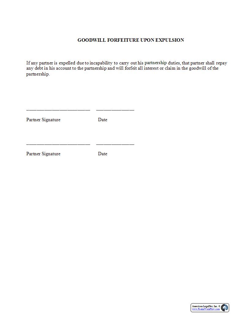 Goodwill Forfeiture Upon Expulsion {PAR-307} | Pdf Fpdf Docx | Legal Forms