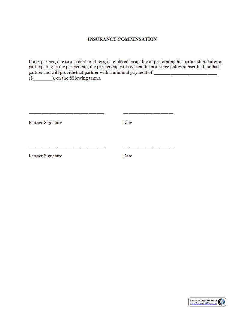 Insurance Compensation {PAR-308} | Pdf Fpdf Docx | Legal Forms