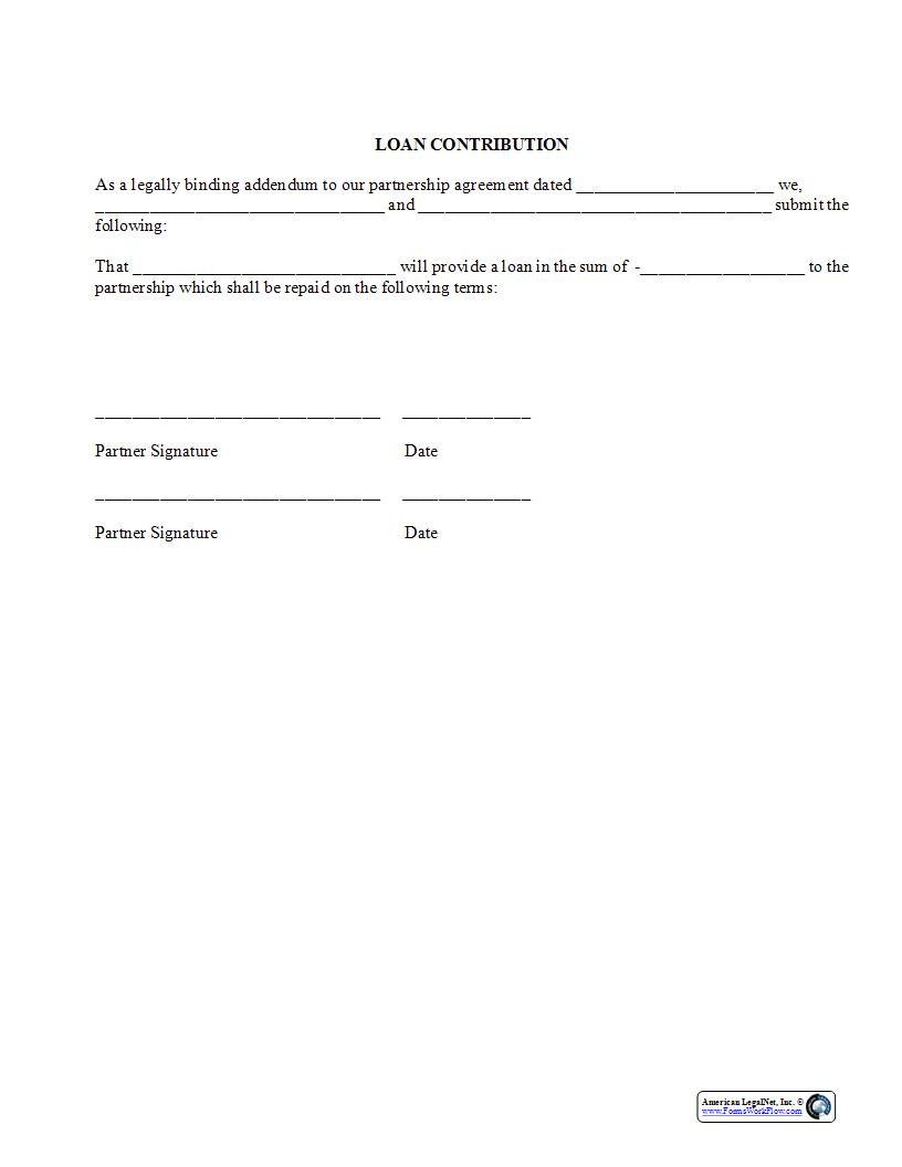 Loan Contribution {PAR-310} | Pdf Fpdf Docx | Legal Forms