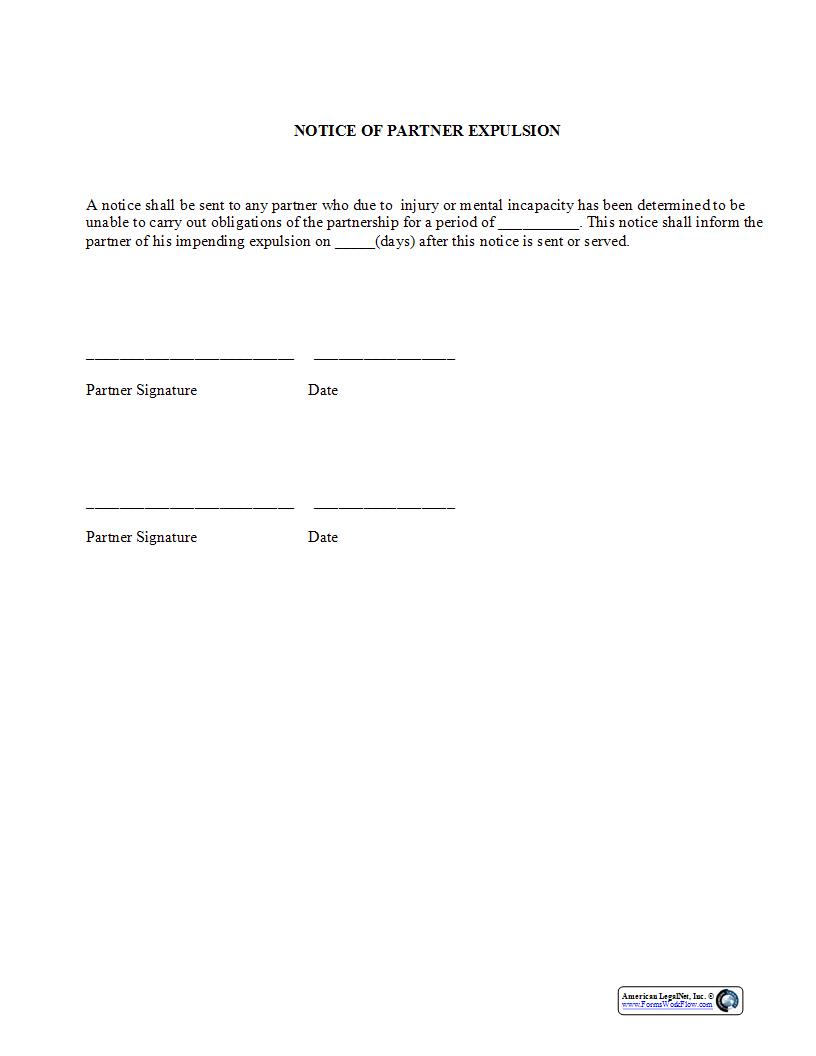 Notice Of Partner Expulsion {PAR-312} | Pdf Fpdf Docx | Legal Forms