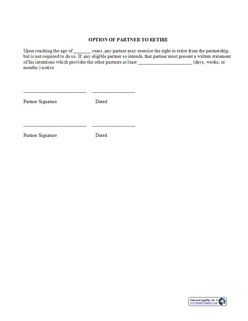 Option Of Partner To Retire {PAR-313} | Pdf Fpdf Docx | Legal Forms
