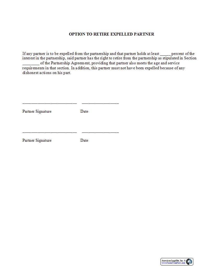 Option To Retire Expelled Partner {PAR-314} | Pdf Fpdf Docx | Legal Forms